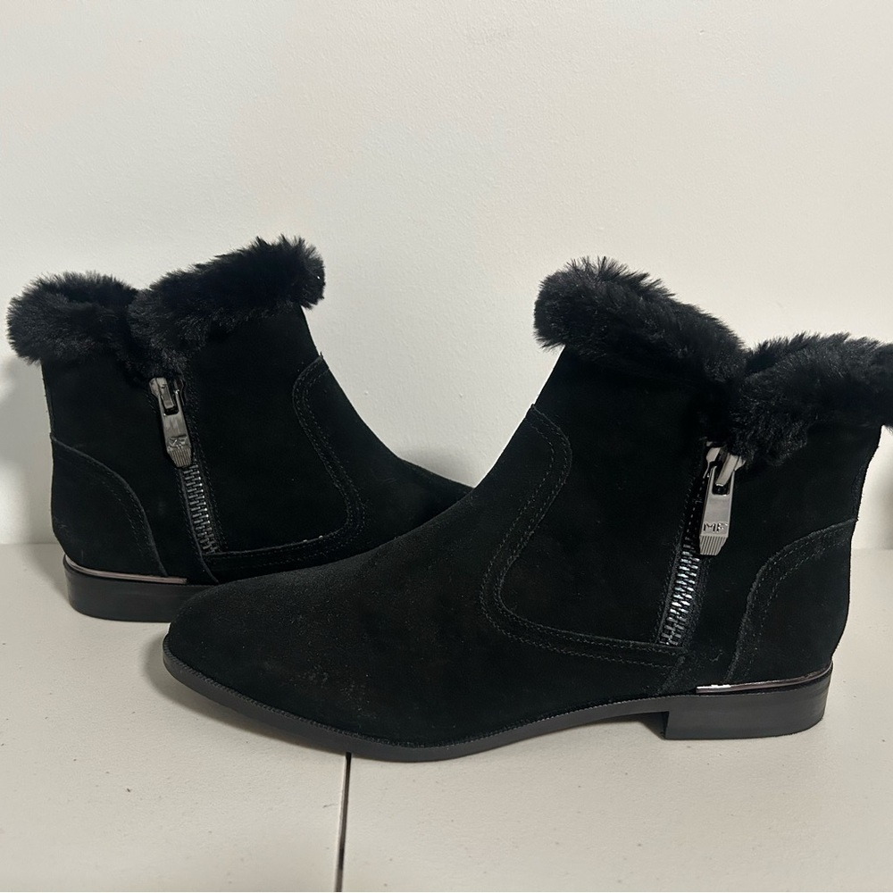Marc Fisher Leather Faux Fur Ankle Boots Women’s 8.5 Black Snow Bunny